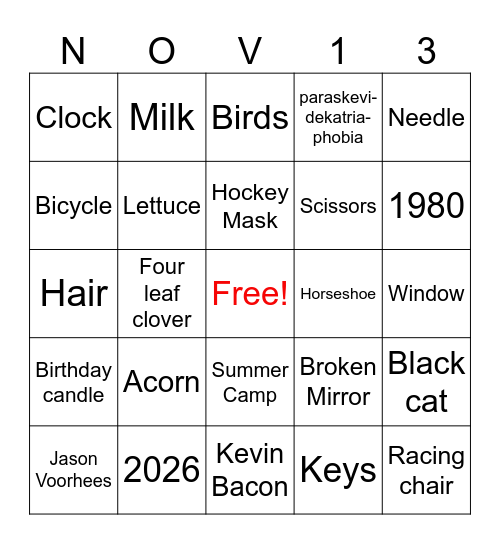 Friday the 13th Bingo Card