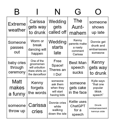 WEDDING BINGO!! Bingo Card