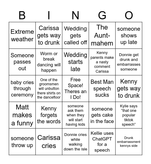 WEDDING BINGO!! Bingo Card