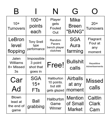 NBA Finals Game 4 BINGO Card