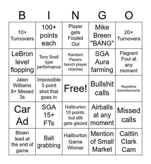 NBA Finals Game 4 BINGO Card