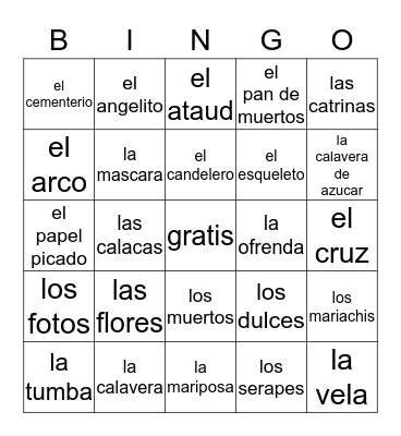 Dia de los muertos Bingo Card