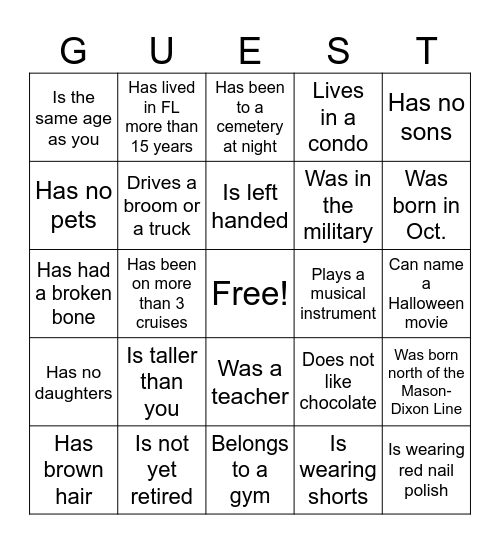FRIDAY THE 13th Bingo Card