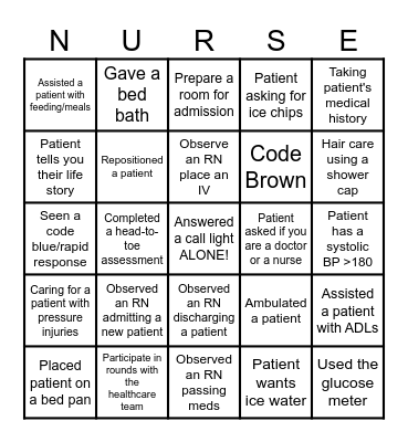 Nursing Clinicals Bingo Card