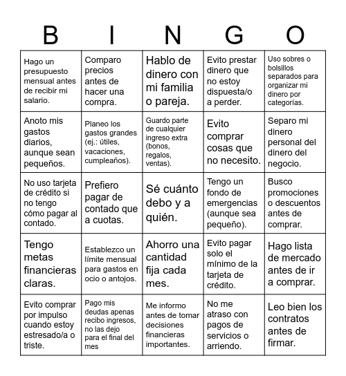 habitos Bingo Card