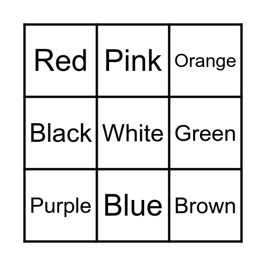 Colors Bingo Card