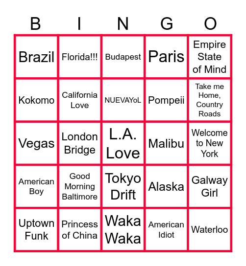 LOCATIONS Bingo Card