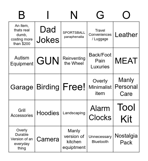 Men's Bougie Bingo Card 2025 Bingo Card