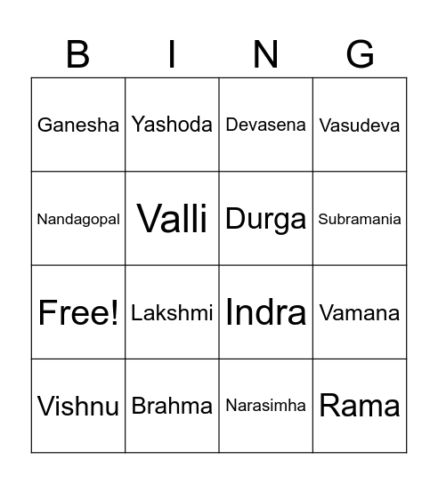 Gods and goddesses Bingo Card