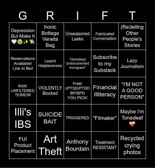 GRIFTING OLYMPICS Bingo Card