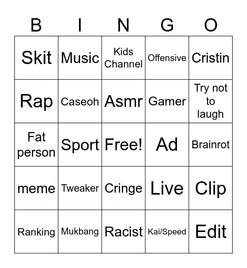 Short bingo Card
