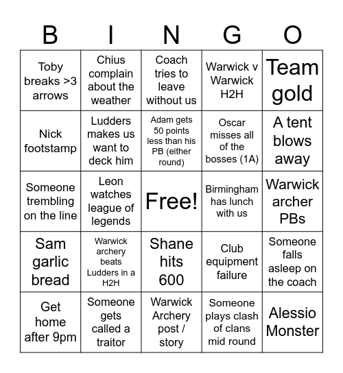 UWAC ONLY BUCS Bingo Card