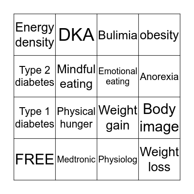 Weight Management  Bingo Card