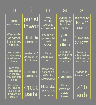 TOWER SUBMISSION BINGO (one day only) Bingo Card