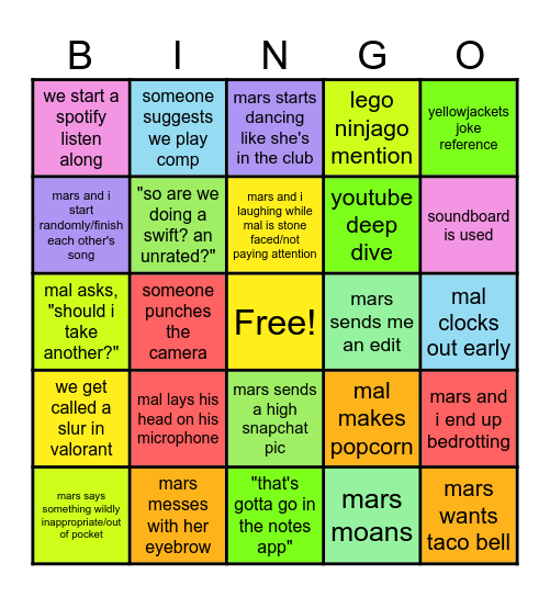 pooteen bingo Card
