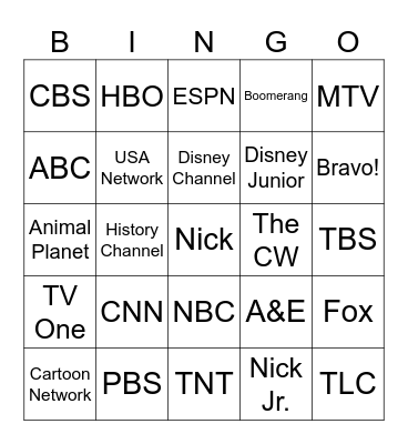 TV Networks Bingo Card