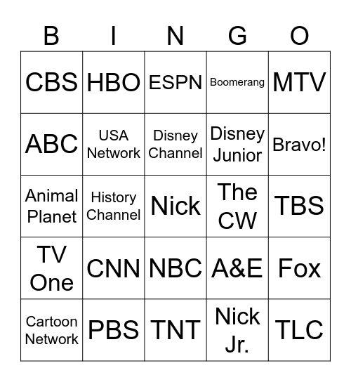 TV Networks Bingo Card