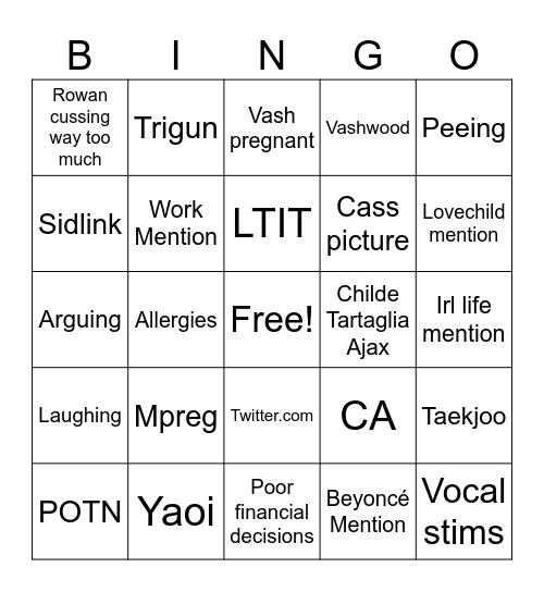 Yaoi duo Bingo Card