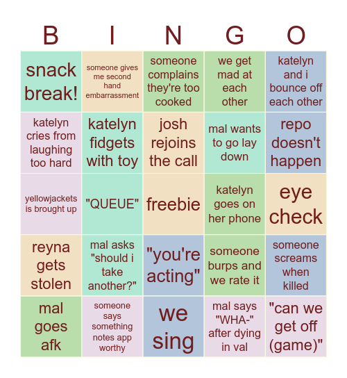 pooten mars bingo! Bingo Card
