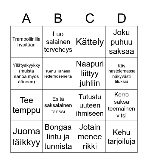 Tehtäväbingo Card