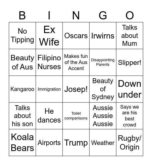 Jo Koy Bingo Card