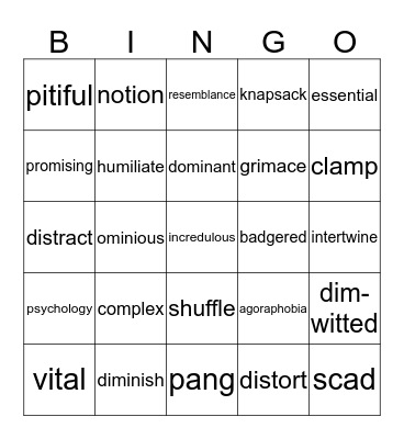 High School  Bingo Card