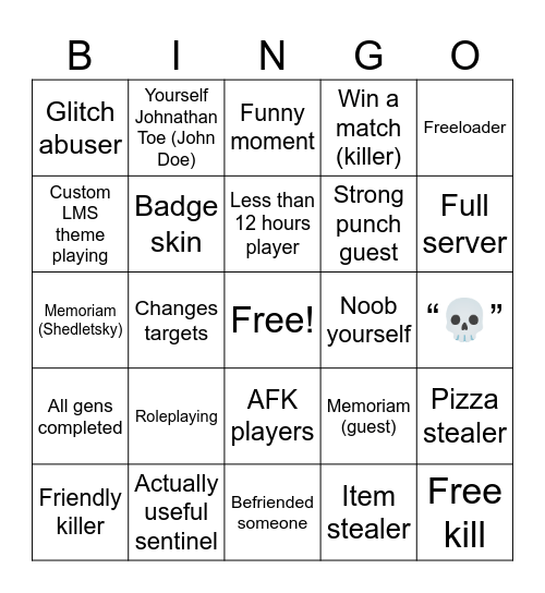 Forsaken Bingo Card