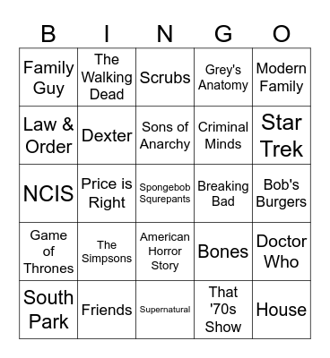 TV Shows Bingo Card