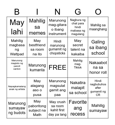 Kilalanin mo ang classmate mo sa Tungsten! Bingo Card
