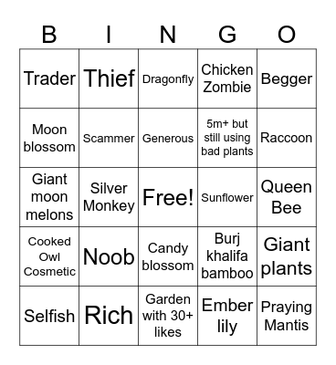 Grow A Garden Bingo Card