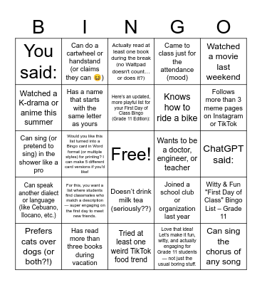 Untitled Bingo Card