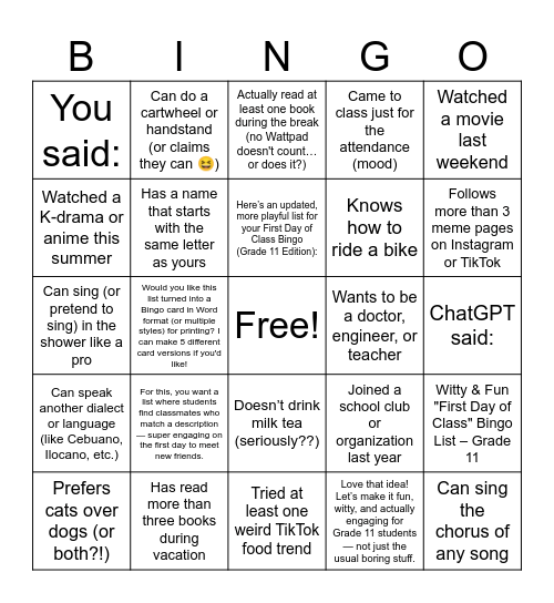 Untitled Bingo Card
