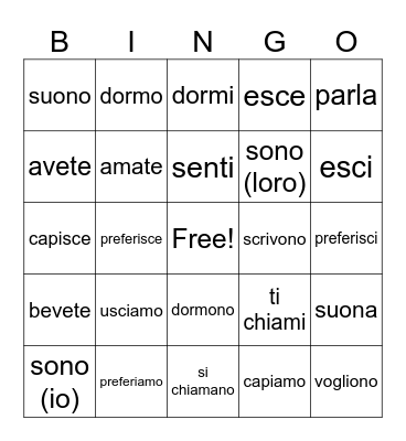 i verbi Bingo Card
