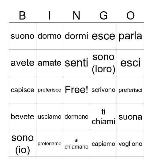i verbi Bingo Card