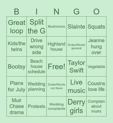 Ireland Trip Bingo Card