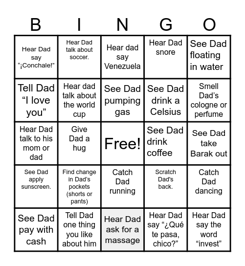 Dad Bingo Card