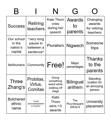 Grad Bingo Card