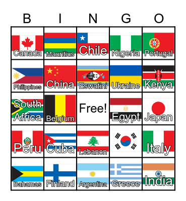 Around the World Bingo Card
