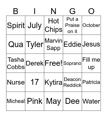 Kalya's Bingo Game Bingo Card