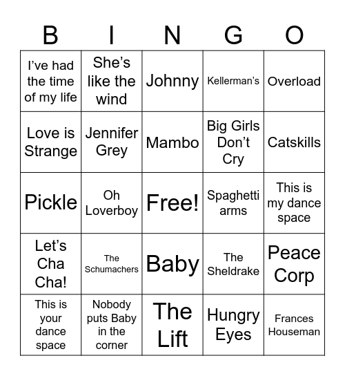 Dirty Dancing Bingo Card