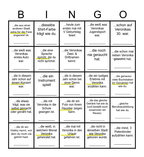 Hermann Heiter Himmel Party Hochzeit Bingo Card