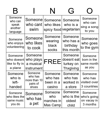 Getting to Know You Bingo Card