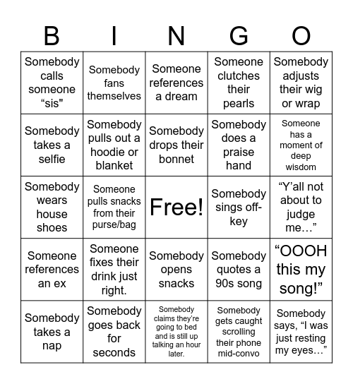 Auntie Bingo Card
