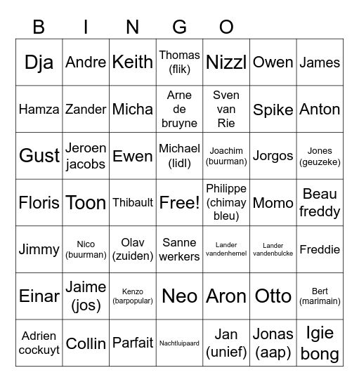 Kraameditie (man) Bingo Card