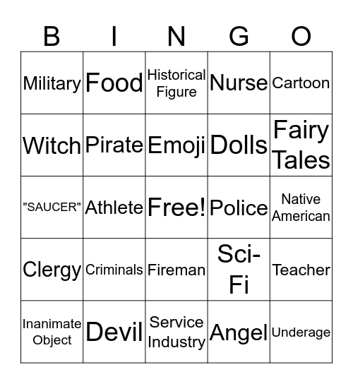 Sexy Halloween Bingo Card