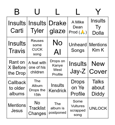 Bully Official Bingo Card