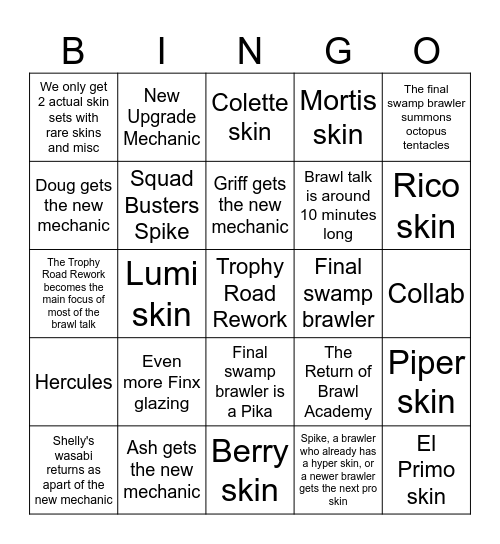 Brawl Talk Bingo Card