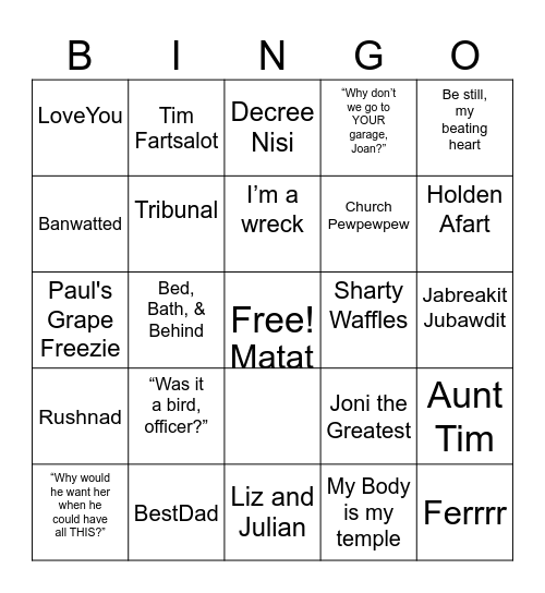 Father's Day Bingo Card