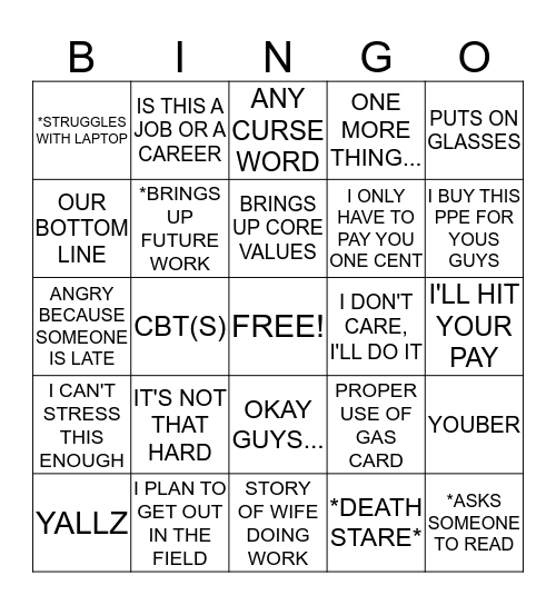 TEAM BINGO Card