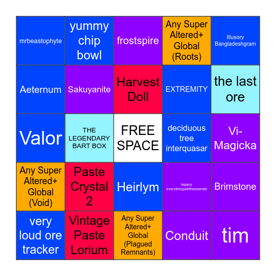 UMG Ore Bingo #1 Bingo Card